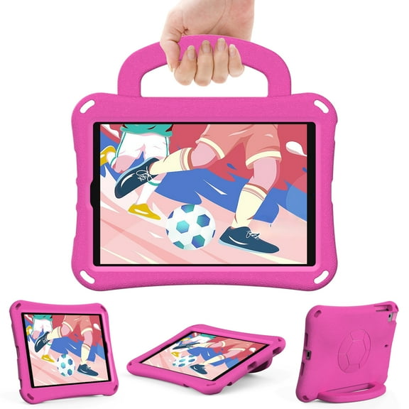 Kids Proof Case for Apple 10.2-Inch iPad 9th/8th/7th Generation 2021 2020 2019 - Shockproof EVA Plastic Hard Case with Sturdy Stand /Handle, Portable Lihtweight Cute Football Kid-Friendly Cover (Rose)