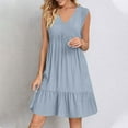thumbnail image 2 of Kyusrd Robes d'Été Sans Manches pour Femmes 2025 Robe Chemise Mini Col en V Décontractée Taille Haute Plissée Boho à Volants Ligne A Robes d'Été, 2 of 7