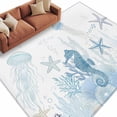 thumbnail image 2 of Light Blue Ocean Washable Living Room Rugs 6'x9', Seahorses Jellyfish Starfish Coastal Low Pile Throw Large Area Rug Non-Slip Sturdy Edge Binding Carpet for Dining Room Kitchen Office, 2 of 9