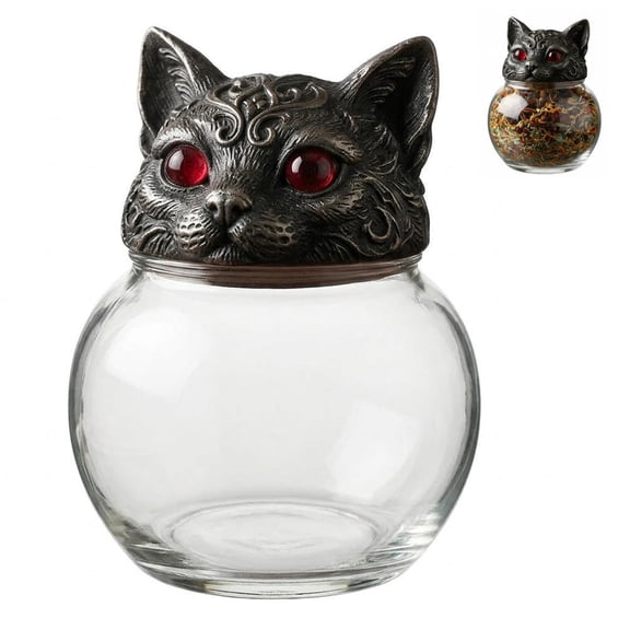 Witchy Frog Apothecary Spice Jars Handcrafted Vintage Glass Jars with Cat Lids, Gothic Kitchen Storage for Salt, Pepper, Herbs & Tea Leaves, Food Jars & Canisters Unique Witchcore Dcor