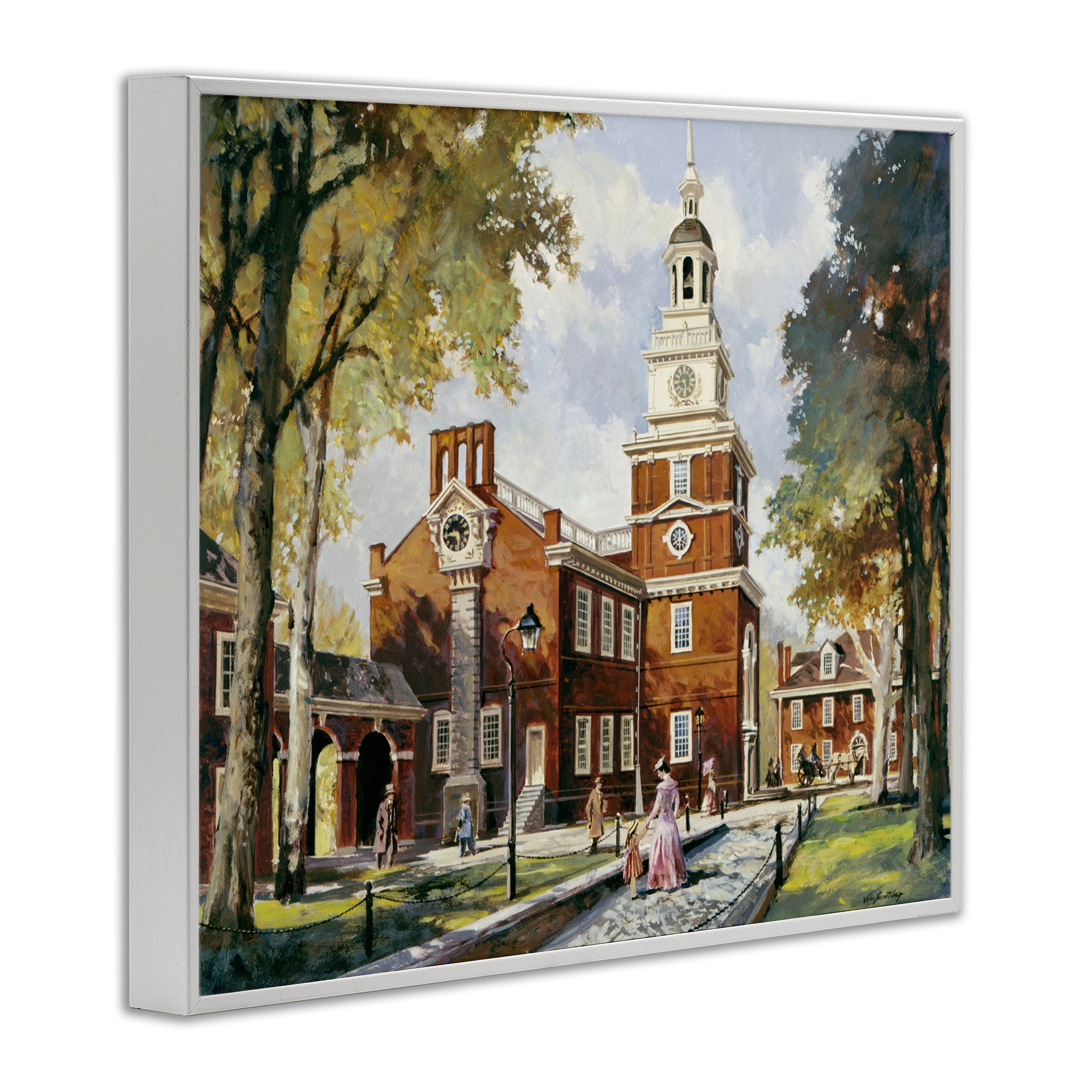 Independence Hall Colonial Times White Framed Giclee Art, design by Wind River Studios