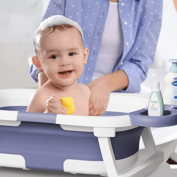 Tumajup Foldable Baby ‎Bathtub Elephant PP+TPE with Soft Cushion&Thermometer for 0-36 Months Toddler Gray