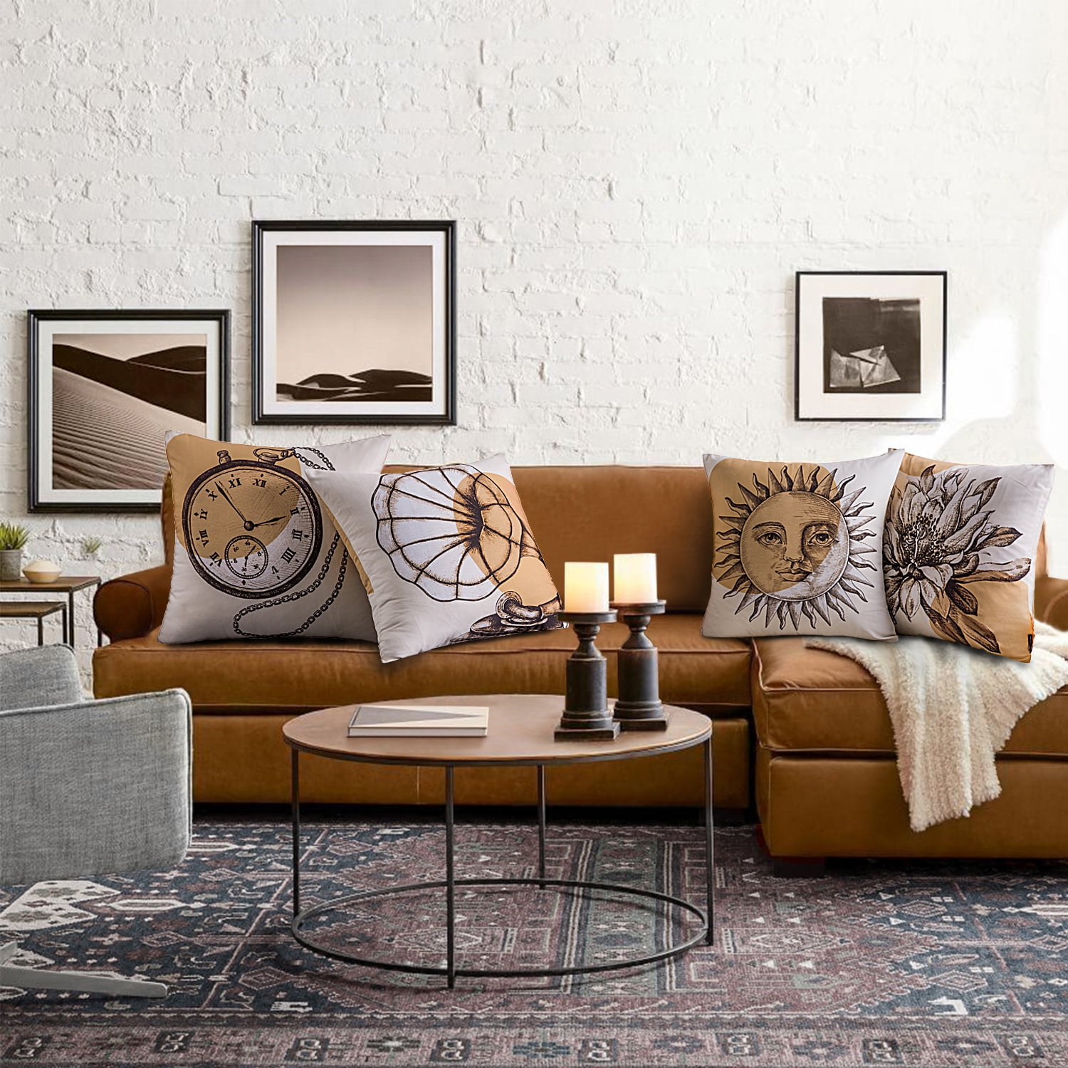 Phantoscope Geometric Series Decorative Throw Pillow Covers, Retro Phonograph, 18" x 18", Set of 4