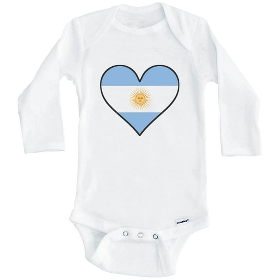 Argentinian Flag Baby Bodysuit - Cute Argentinian Flag Heart - Argentina Baby Bodysuit (Long Sleeve), 0-3 Months White