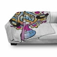 thumbnail image 2 of Groovy Soft Flannel Fleece Throw Blanket, Peace Love Music Text Guitar Records Flowers Musical Notes Illustration, Cozy Plush for Indoor and Outdoor Use, 70" x 90", Blue Pink Yellow, by Ambesonne, 2 of 5
