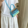thumbnail image 6 of Mini Straw Woven Crossbody Shoulder Bag | Contrast Color Striped Handbag | Waterproof Lightweight Plastic Purse | Spacious Organizer | 23x13x5cm | Light Blue Purple Pink Khaki, 6 of 6