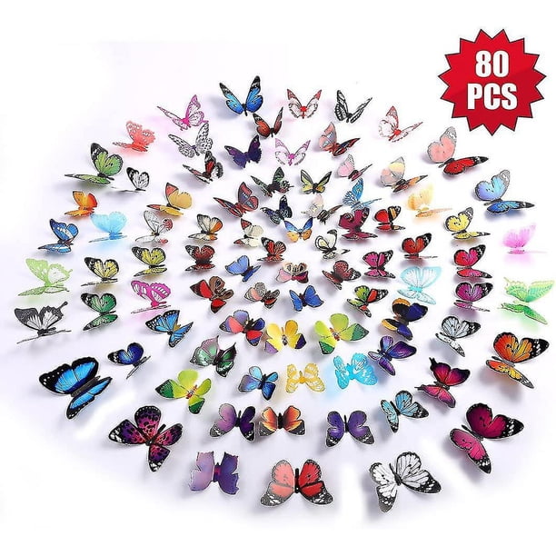80 Uds. Calcomanías de pared de mariposas-decoración de mariposas 3d para pared, pegatinas murales removibles, decoración del hogar, decoración para habitación de niños y dormitori