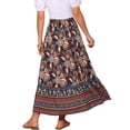 thumbnail image 3 of Falda larga bohemia de cintura alta con volantes para mujer Inspire Chic, floral, azul oscuro, tamaño L, 3 of 6