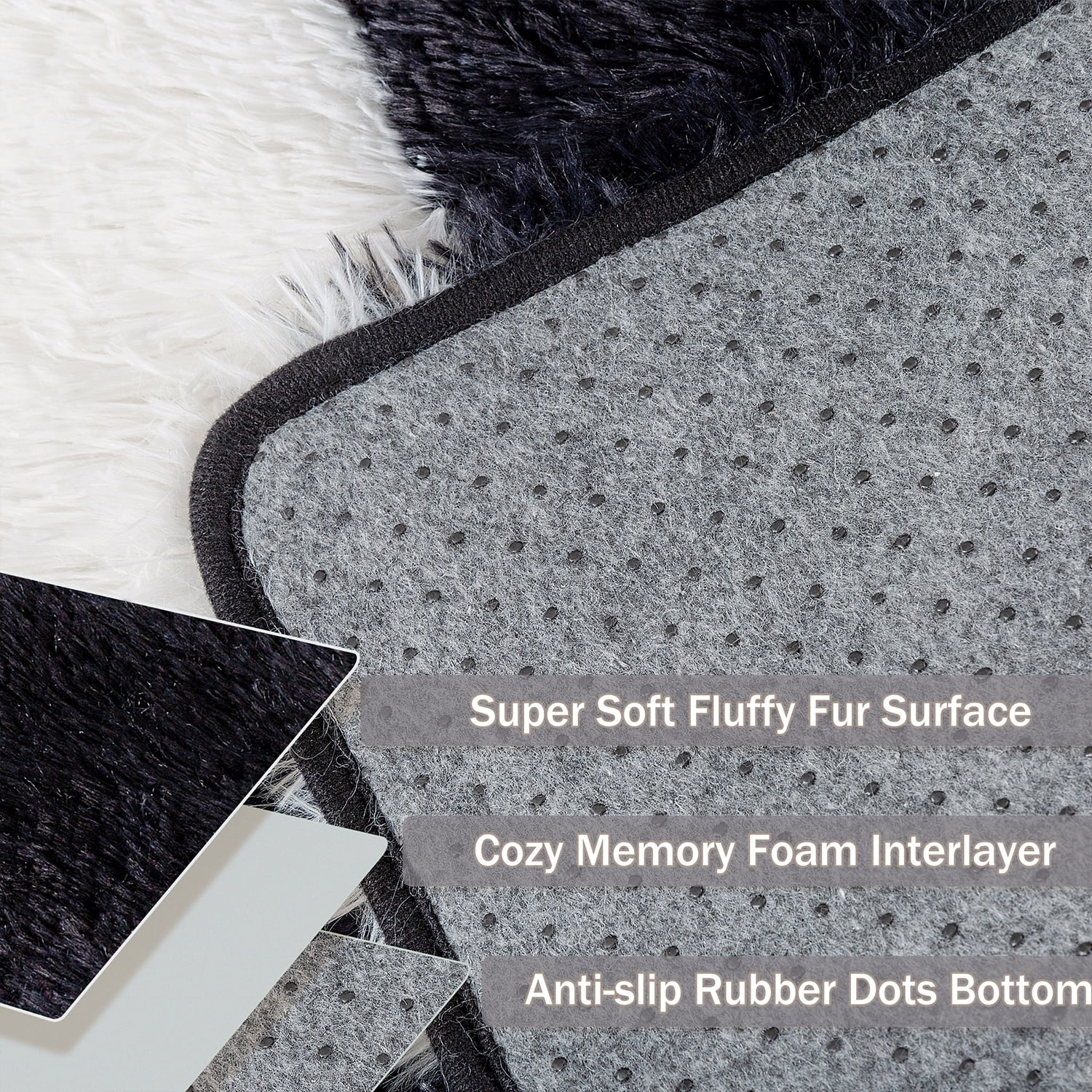 BERTHMEER 6'x9' Area Rugs for Living Room Bedroom Geometric Fluffy Shag Modern Indoor Checkered Rugs Carpets,Black White
