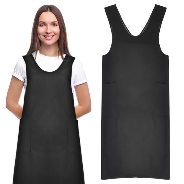 1 delantal de barbero profesional con bolsillos, capa impermeable para peluquero (negro)