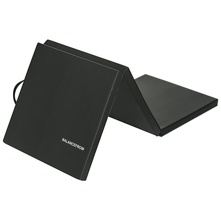 BalanceFrom 6 Ft. x 2 Ft. x 2 In. Three Fold Folding Exercise Mat with Carrying Handles for MMA  Gymnastics and Home Gym  Black