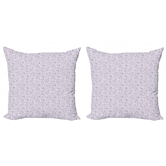 Ambesonne Floral Throw Pillow Cover 2 Pack, Abstract Curly Foliage, 24", Pale Mauve and Lavender