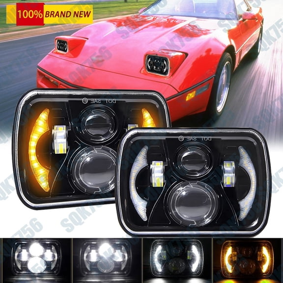 Pair 5x7 7x6 LED Headlights DRL Hi/Lo Beam For Chevy Corvette C4 86-99 H6054