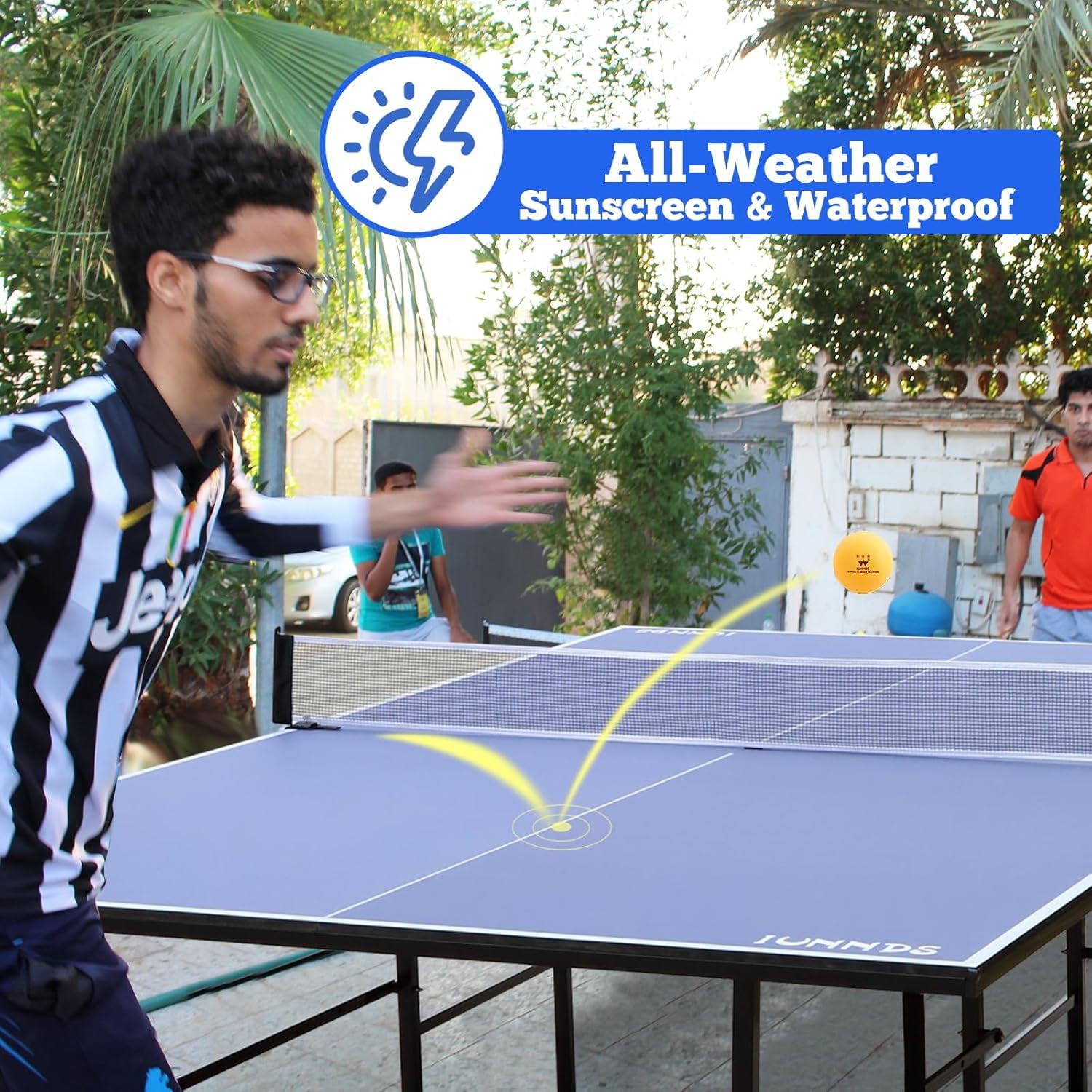 HooKung 9ft Foldable Ping Pong Table, Profession Portable Table Tennis Table Set with 2 Paddles and 3 Balls for Indoor Outdoor Games