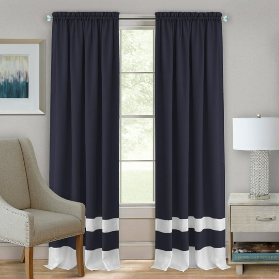 2 Pack: Varsity Heavy Semi Sheer Window Curtain Panels - Navy