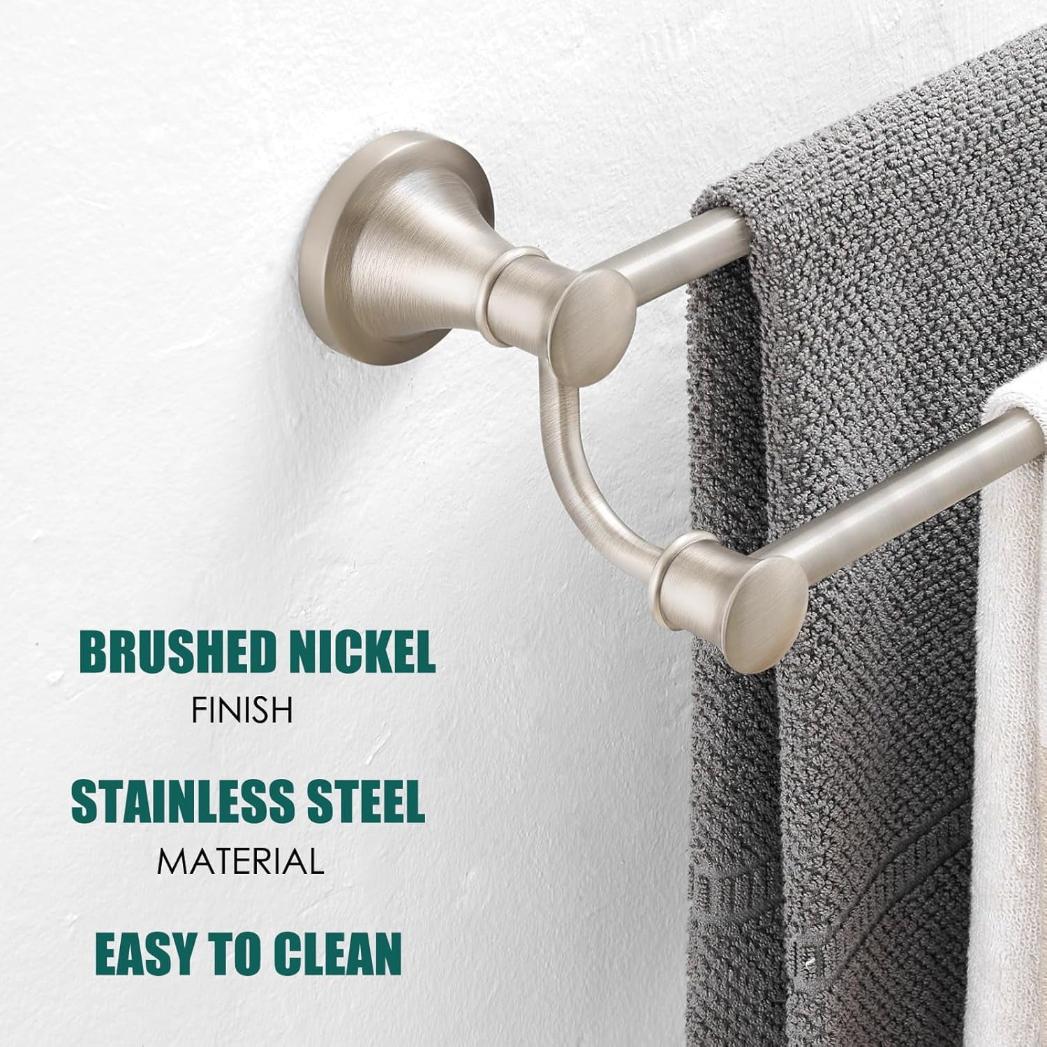 Adjustable Retractable 15-27 Inches Stainless Steel Bathroom Towel Bar, Bathroom Accessories Bath Hotel Double Towel Bar Rod Hanger Wall Mounted Towel Holder Towel Rack, Brushed Nickel