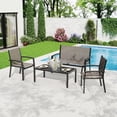 thumbnail image 1 of Ensemble de Mobilier de Patio 4 Pcs, Ensemble de Conversation Extérieur avec Causeuse, 2 Chaises Simples et Table Basse, Ensemble de Patio Moderne en Métal avec Sièges en Textilène Respirant pour Véranda, Cour Arrière, Balcon, 1 of 8