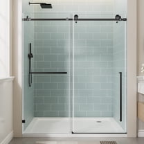 56–60" W × 78" H Single Sliding Frameless Shower Door, 3/8" (10 mm) SGCC-Certified Tempered Glass, Matte Black