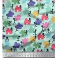 thumbnail image 1 of Soimoi Green polyester Crepe Fabric Working Together Group Decor Fabric Printed Yard 52 Inch Wide, 1 of 2