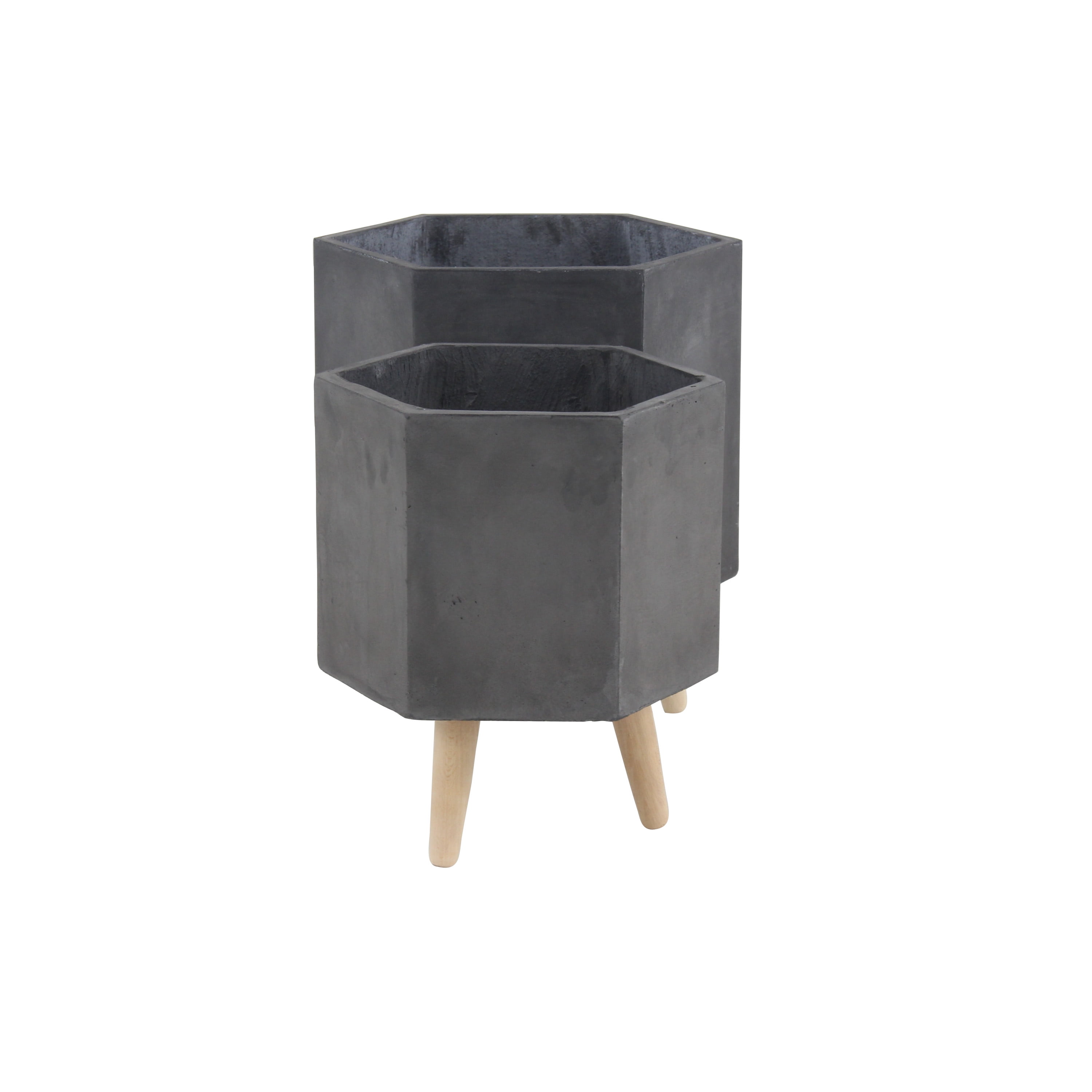 DecMode 15", 17"H Indoor Outdoor Dark Gray Magnesium Oxide Planter with Wood Legs (2 Count)