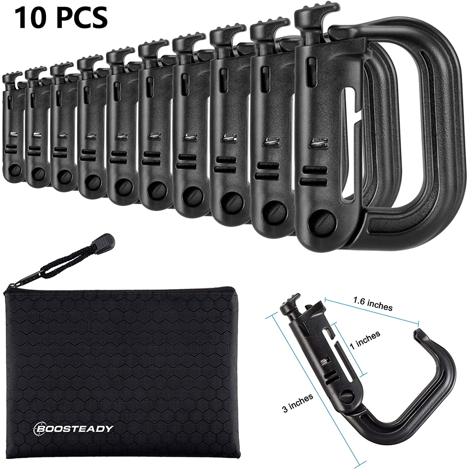 Pack of 10 Multipurpose D-Ring Grimloc Carabiner Clips for Molle Webbing Climb 