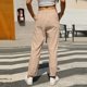 thumbnail image 3 of Pantalones informales de lino lisos para mujer con cintura elástica y cordón, 3 of 7