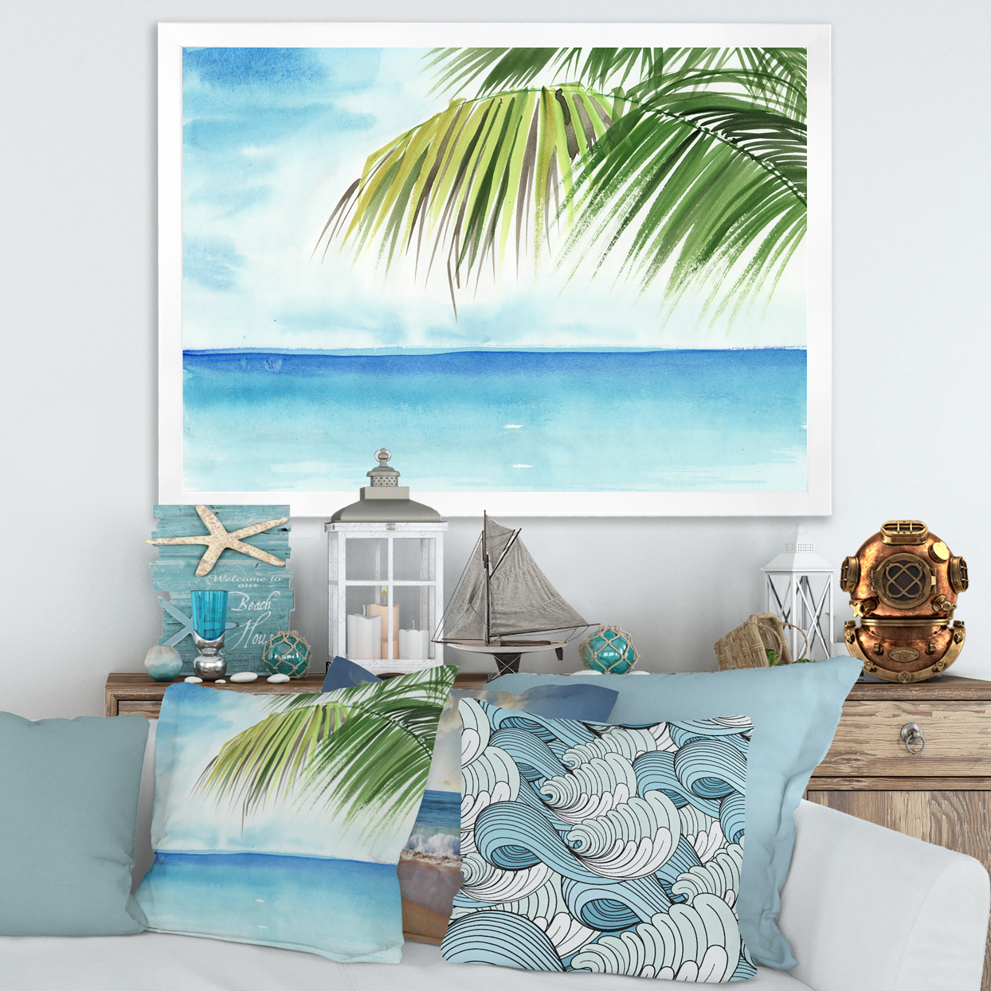 Designart 'Palm Beach Resort At Sunrise III' Nautical & Coastal Framed Art Print
