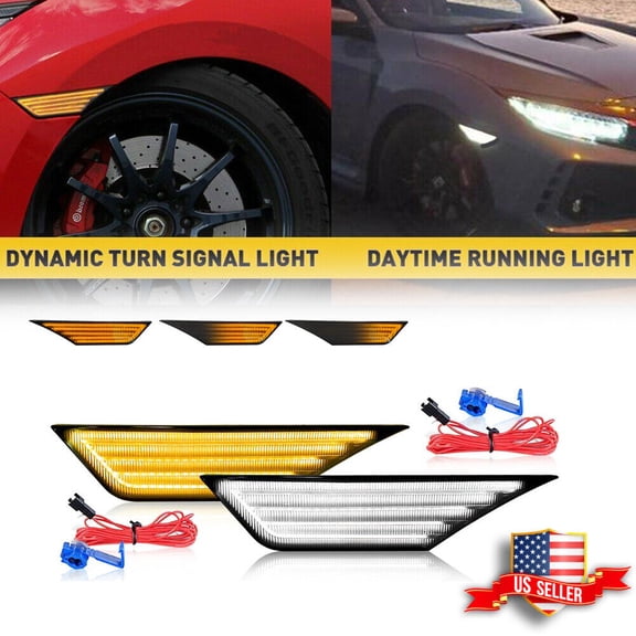 GTINTHEBOX Switchback Sequential Turn Signal LED Side Marker Lights For 2016-2021 Honda Civic