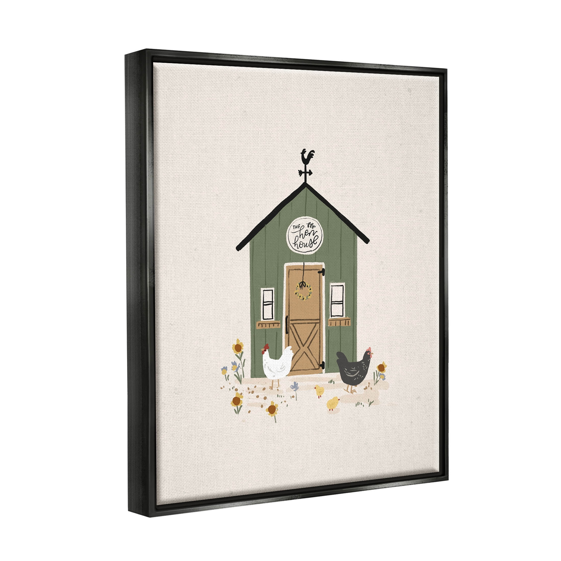 Green Hen House Chicken Farm Animals & Insects Graphic Art Jet Black Framed Art Print Wall Art