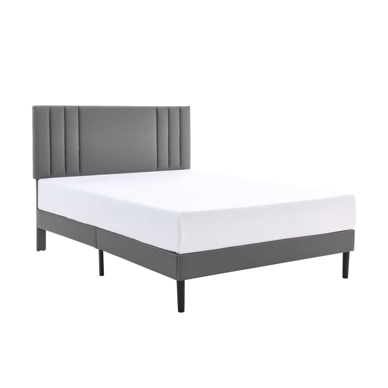 Gewnee King Platform Bed, Gray Upholstered Headboard photo 5