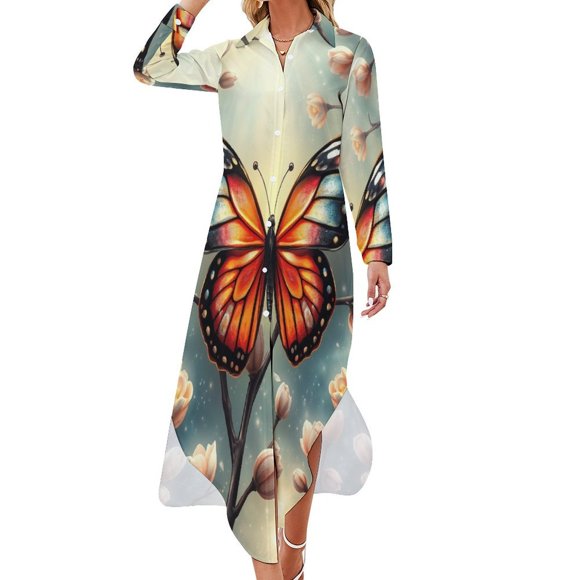 Enchanting Butterfly Chiffon Dress V Neck Dresses Women Casual Dress