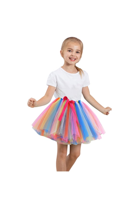 Toddler Girls Layered Tutu Skirt Tulle Dance Skirts Toddler Baby Cute Multicolour Net Yarn Princess Skirt Multi-color Bow Skirt Multicolor 4-6 Years