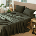 thumbnail image 5 of MooMee Flat Sheet Only 100% Washed Cotton Linen Like Textured Breathable Lightweight (Olive Green, Queen 90" x 102"), 5 of 5
