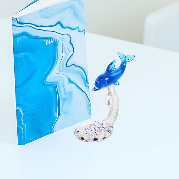MLINS Blue Glass Dolphin Figurine for Decoration Chic Home Desktop Adornment 3.1 Inches