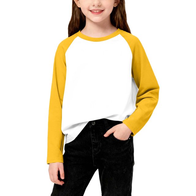 Cowsor T-Shirts Garçons Filles Décontractés Raglan Manches Longues Col Rond Bloc de Couleur Blouses Mignonnes Tops