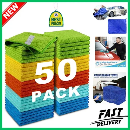 Microfiber Cleaning Cloth Set Of 50 Towel Rag Car Polishing Detailing No-Scratch
