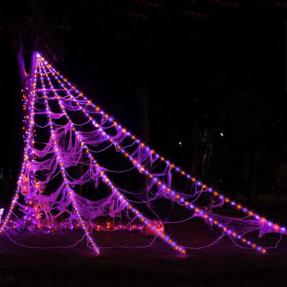 16.4*15.7Ft, Halloween Spider Web Lights 135 LED Lighted Spider Web Large Halloween Decorations Light up with 8 Lighting Modes & IP65 Waterproof &Timer for Outdoor Indoor Yard Haunted House Decor
