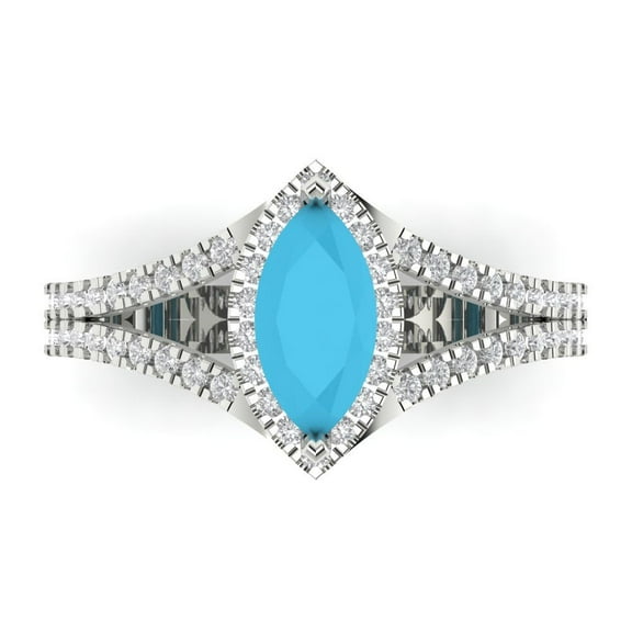 Clara Pucci 14K White Gold 1.2ct Turquoise Halo Ring for Women