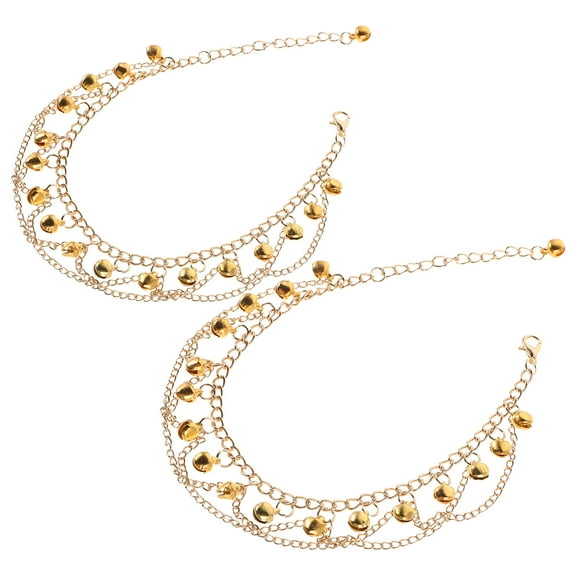 FRCOLOR 1 Pair Boho Bell Indian Anklet Bracelets Gold Jingling Bell Tassel Anklet Bracelet Foot Anklets Chain Beach Jewelry For Women
