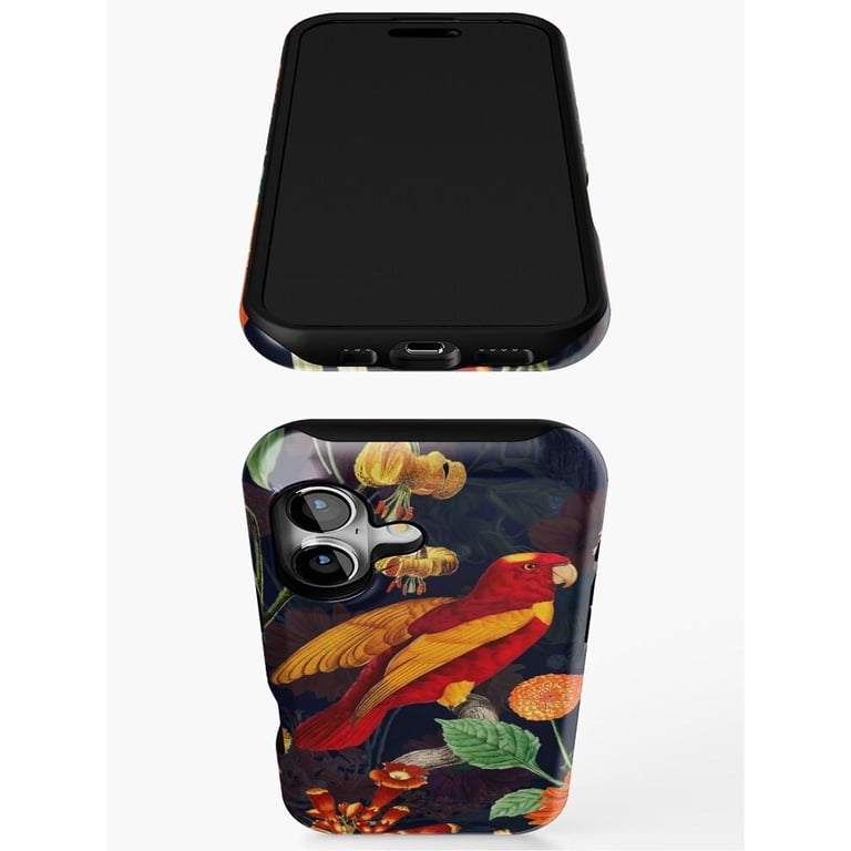 Red Parrot and Tropical Flowers Tough Phone Case, Polycarbonate Shell ...