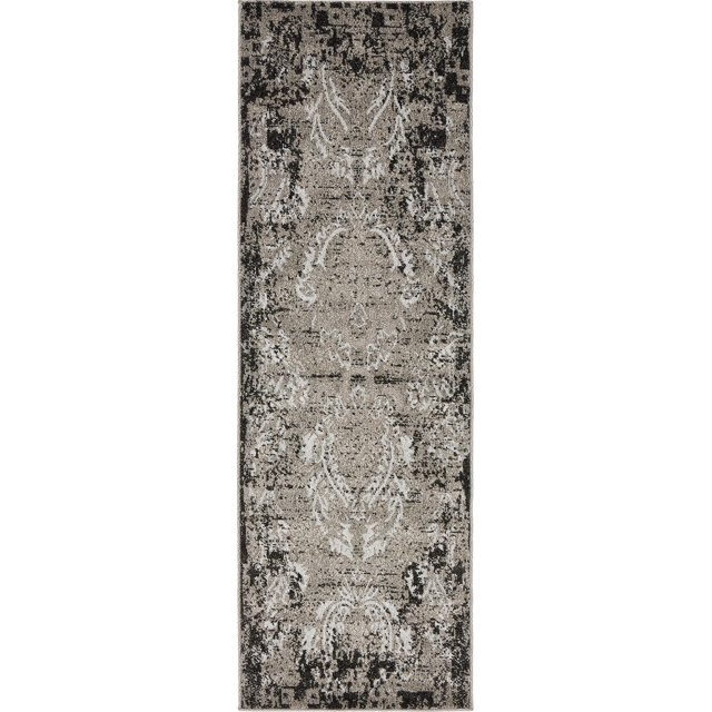Unique Loom Botanical Collection Vintage Floral Transitional Indoor and Outdoor Flatweave Runner Rug, 2 x 6 Feet, Light Gray/Black