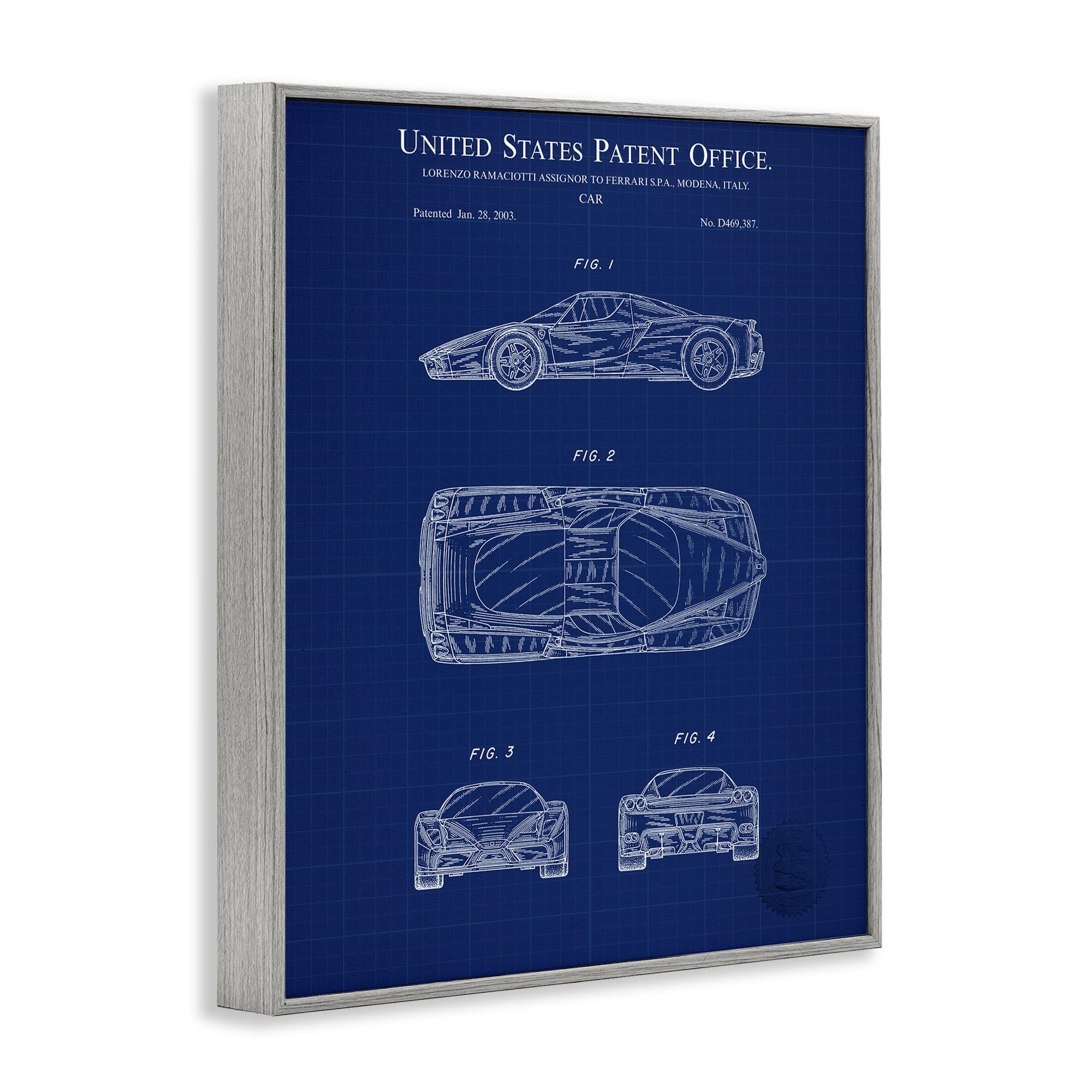 Stupell Industries Detailed Car Blueprint Transportation Painting Gray Framed Art Print Wall Art, 24 x 30