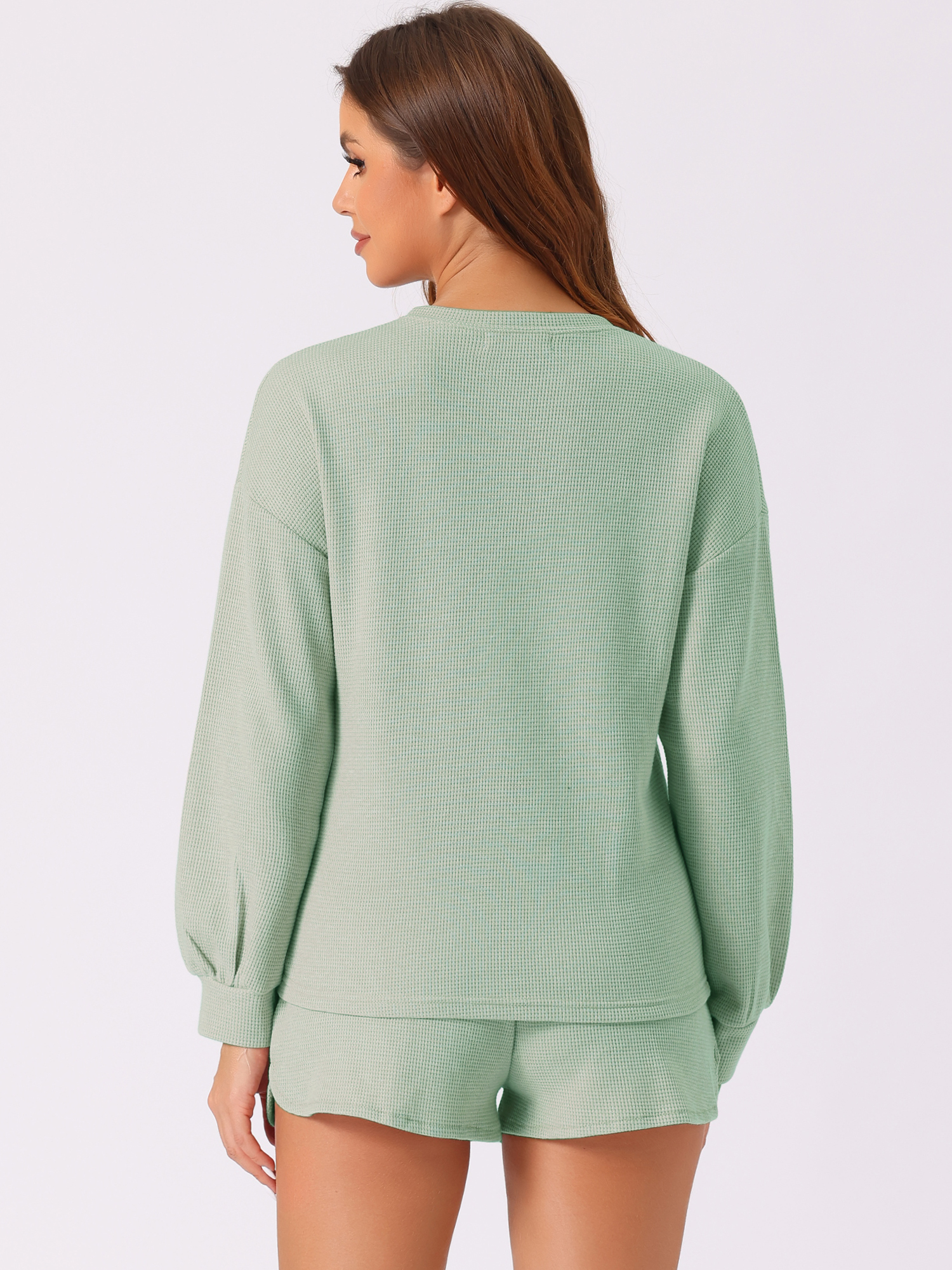 DARING DIVA Women's Waffle Knit Lounge Set Long Sleeve Sweatshirt 2XL Green