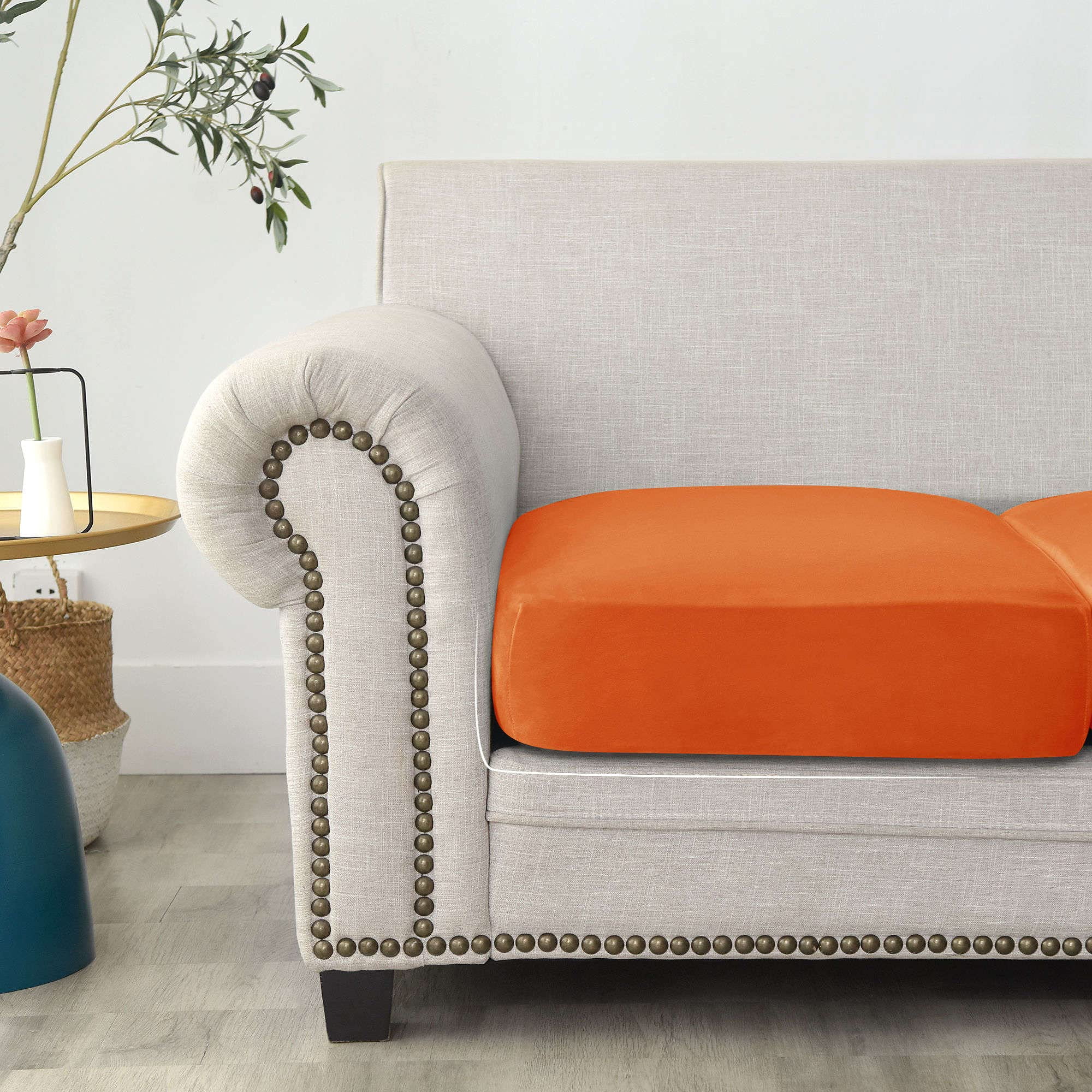 Velvet Sofa Seat Cushion Covers, Stretch Sofa Cushion Covers Elastic Couch Cushion Cover Sofa Seat Cover Removable Washable for Chair, Loveseat-Turquoise Blue-2 Piece
