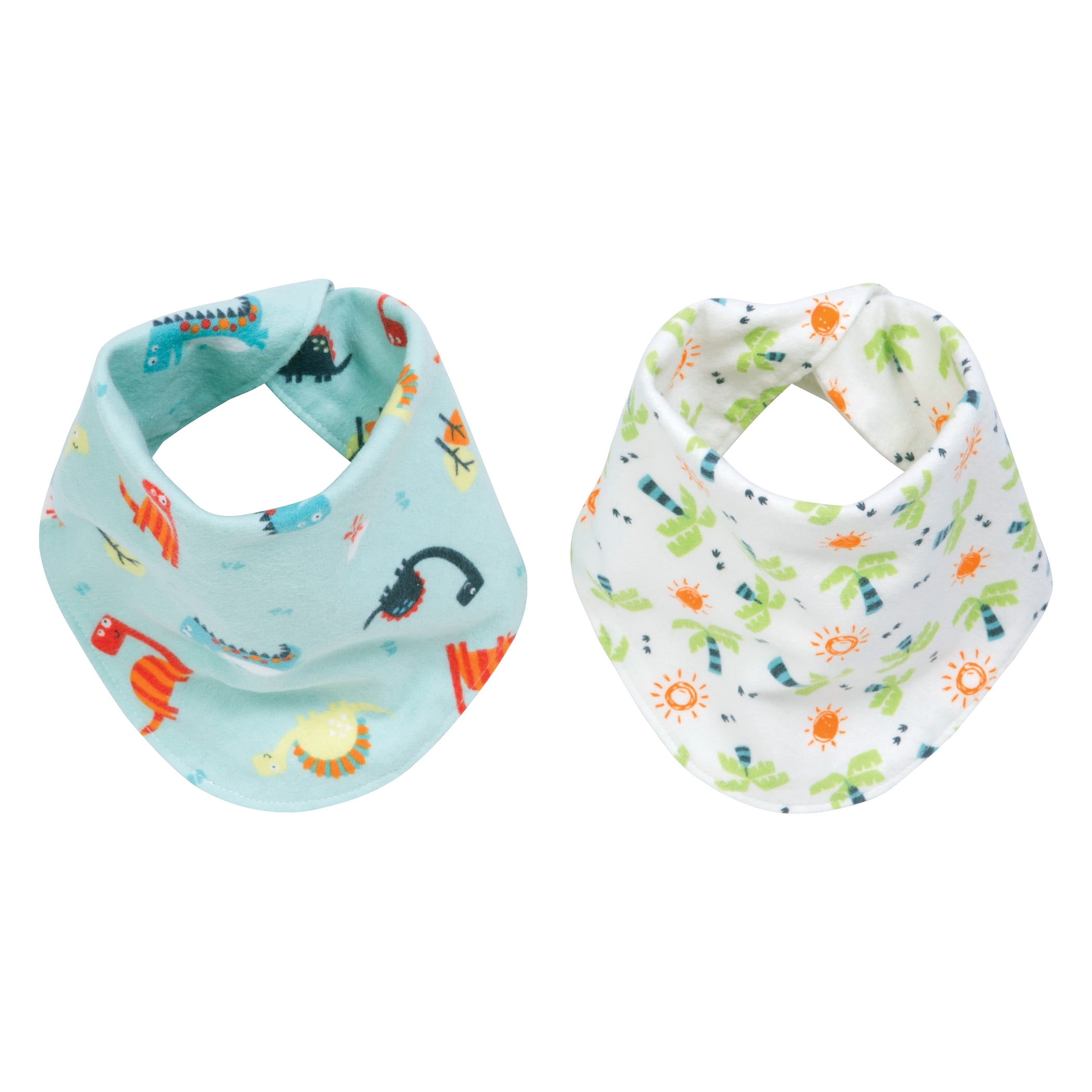 Dinosaur 2 Pack Reversible Flannel Bandana Bib Set