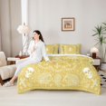 thumbnail image 4 of Castle Fairy Abstract Skull Paisley Queen Bedding 7pcs,Gothic Bohemian Flower Bedding Comforter Set Queen,Mustard White,Reversible, 4 of 7
