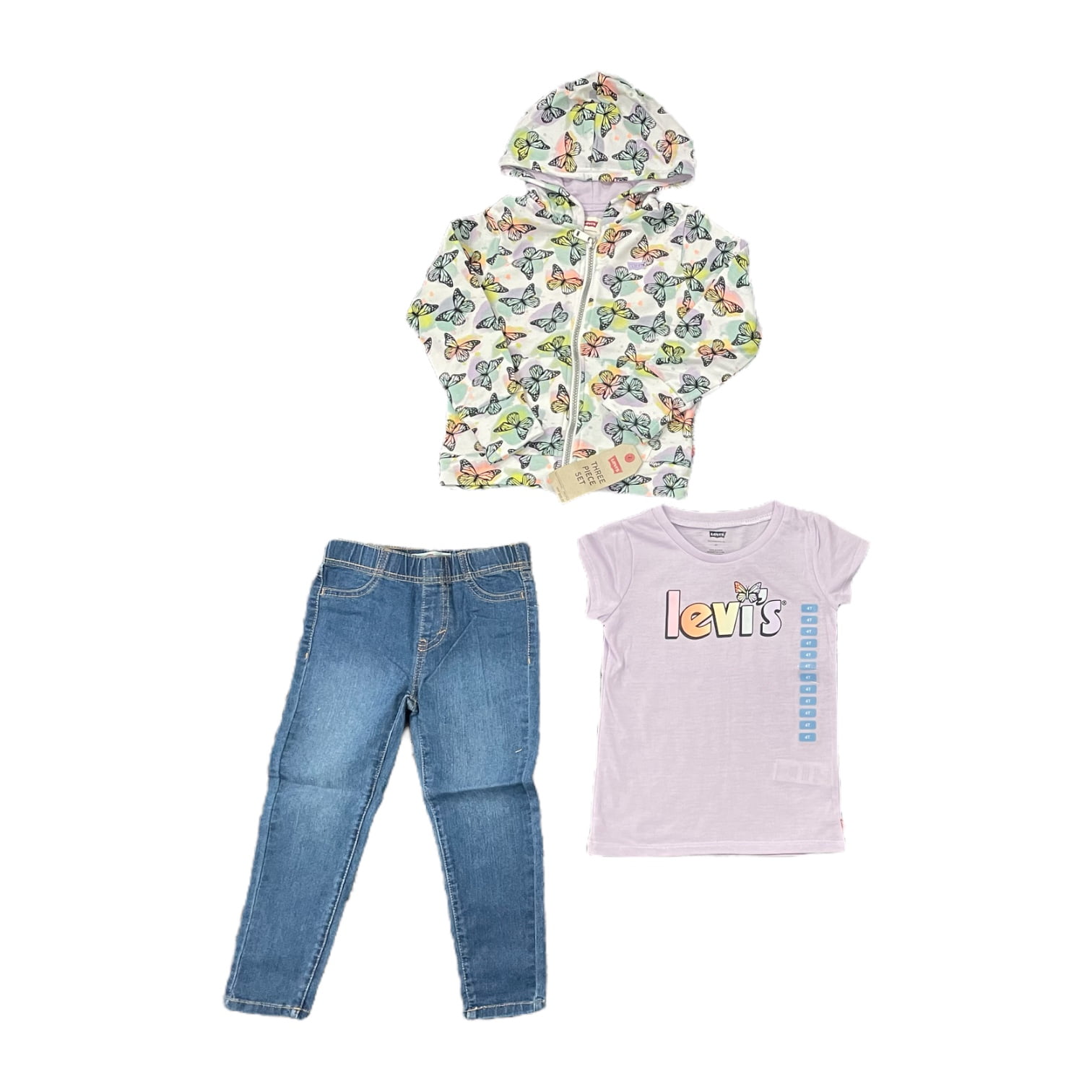 Levi's Girl's 3 Piece Zip Jacket Graphic T-Shirt and Denim Outfit Set ...