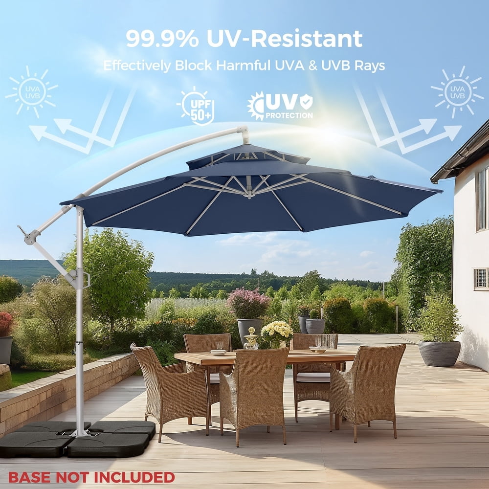 2 Tiers Offset Patio Umbrella, 10 Ft Outdoors Patio Umbrella with Better ventilation and heat insulation, Tilt Adjustment and Crank for Pool Deck and Garden, Blue