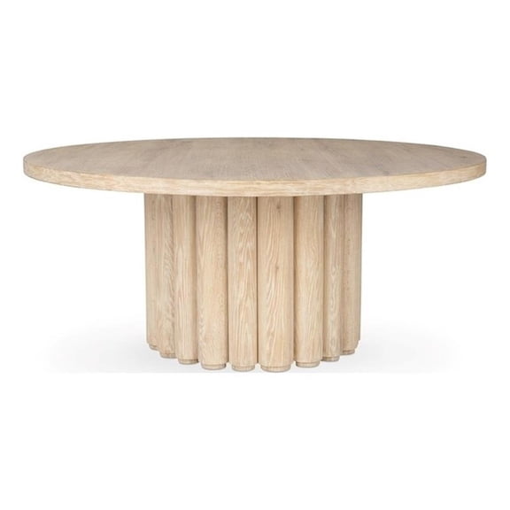 Pemberly Row 70" Round Oak Veneer Wood Dining Table White Washed