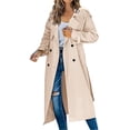 thumbnail image 2 of TrendOFT Womens Oversized Long Trench Coat Double Lapel Windproof Overcoat Khaki L, 2 of 6